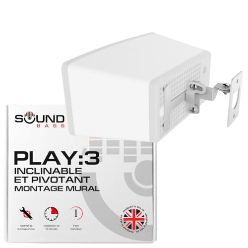 Play 3 Fixation Murale, Mécanisme de Basculement et de Rotation Ajustable, Crochet Simple pour Haut-Parleur Play:3 avec Accessoires de Fixation, Blanc, Conçu au Royaume-Uni par Soundbass