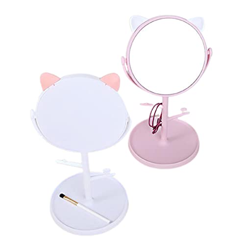 Bseack Set di 2 Specchio per Il Trucco Desktop con Funzione Ordinata E di Stoccaggio, Staffa Regolabile A 360 °, Semplice Specchio Rotondo Portatile per Uomo E Donne