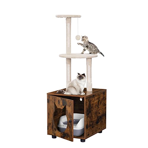 Apexnova Cat Litter Box Enclosures, Wooden Litter Box Furniture With Cat Tree Tower, Hidden Cat Washroom With Large Platform For Indoor Cats, Modern Cat Condos With Sisal Scratching Posts #TOP6