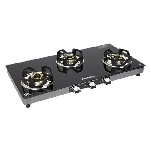 Image of Everflame Atlas 3 Burner Gas Stove | Extra Thick 8mm Toughened Glass Top | Euro-Coated Pan Support | LPG Ready & PNG Convertible | Manual Ignition | 2 Years Warranty + Doorstep Service