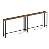 HOOBRO 2 Pack 5.9' Narrow Console Sofa Table with Power Outlets, 47.2' Long Behind Couch Table with Charging Station, Skinny Sofa Table for Living Room, Foyer, Rustic Brown BF15XGP201G1