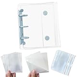 シール帳 透明 女の子 A8 ミニ バインダー 【リフィル×10枚 チャック付きボケット×2枚 下敷き×2枚】カードポケット シール台紙 手帳 プリ帳 カードスリーブ 透明シール帳 はがせる バインダー型ノートコラージュノート (ブルー)