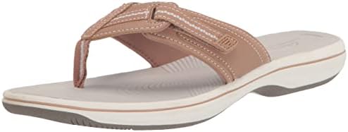 Clarks Women's Brinkley Jazz Flip-Flop, Warm Beige Synthetic, 8