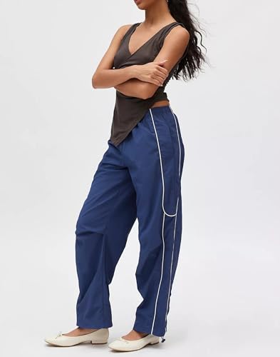 Hooever Women Parachute Pants Baggy Y2K Track Pants Elastic Waist Wide Leg Trousers Jogger Sweatpants3