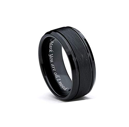 Personalized Black Textured Men's Tungsten Ring Custom Engraved Free In Any Language - Black Wedding Band - Ships from USA3