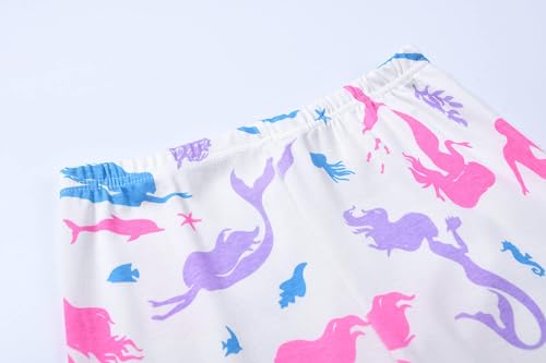 Joyond Girls Summer Cotton Pajamas 2t for Toddler Clothes Kids Short Sleeves 4 Piece Snug-Fit Sleepwear Mermaid Pjs Set — view 3