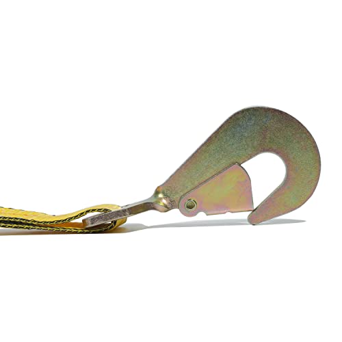 Autofonder 4 Pack 2” Heavy Duty Car Ratchet Tie Down Kit With Snap Hooks-Break Strength 10,000Lbs-Working Load 3,333Lbs-Includes 36” Axle Straps With D-Ring(Yellow) #TOP6