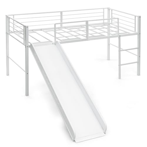 LIFEZEAL Hochbett 90 x 200 cm, Etagenbett mit Rutsche & Leiter, Metallbett...