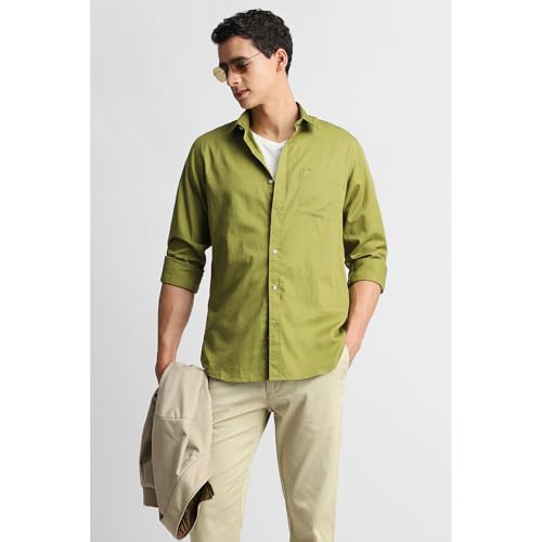 Image of Peter England Men's Slim Fit Full Sleeve Casual Shirt in Twill Weave Cotton
