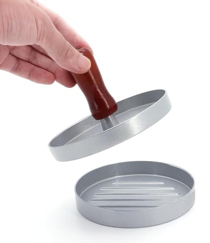 Image of Round Shape Meat Burger Patties Maker Machine | Non-Stick Surface Vegetable and Aloo Tikki Press Mold with Wooden Handle | Burger Press Patty Maker | Kitchen Mold Hamburger Press