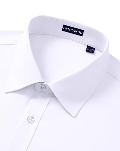 DEMEANOR Mens Short Sleeve Dress Shirts Stretch Fitted Casual Work Summer Wedding Button Down Shirts with Pocket White Large - Image 2