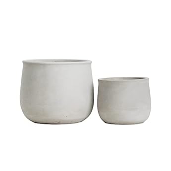 Foto di Olly & Rose Mykonos - Set di 2 vasi per piante in ceramica da interni, 17 cm + 12 cm, colore: grigio chiaro naturale, per esterni, vasi da fiori in cemento