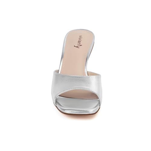Image of vivianly Womens Square Open Heels Sandals Slip on Heeled Slides Mules for Party Daily Wear
