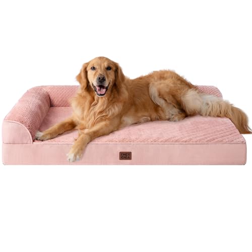 EHEYCIGA Extra Large Dog Bed Othorpedic, Memory Foam XL Dog Bed with Washable Removable Cover, Waterproof Pet Sofa Couch XLarge Size Dogs with Nonskid Bottom, 44x32x6.5, Pink
