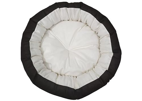 Image of Medium Size Dog Bed for Puppies, Kitten and Cat, Velvet Fabric Dual Color Cream-Brown Anti-Skid Bottom Washable Export Quality Pet Bed