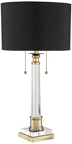Vienna Full Spectrum Stephan Traditional Luxury Table Lamp 30" Tall Crystal Column Antique Brass Gold Black Drum Shade Decor For Living Room Bedroom House Bedside Nightstand Home Office Entryway #TOP1