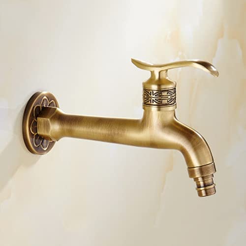 ZYCHSJXA Carved Wall Mount Bibcock Brass Retro Tap Decorative Outdoor Garden Taps Washing Machine Mop Luxury Antique WC Faucet