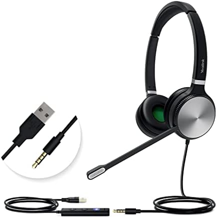 Yealink Headset with Microphone for PC Laptop Computer Headset Teams Certified USB Headset UH36 UH34 Noise Cancelling with Mic Stereo 3.5mm Jack for Calls and Music