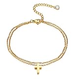 Karma NH10324900 Fußkette Kreuz Edelstahl Zirkonia 21 cm Fusskettchen PVD beschichtet modern Fußschmuck Urlaub Strand Abendmode Accessoire Damenschmuck wasserfest hypoallergen