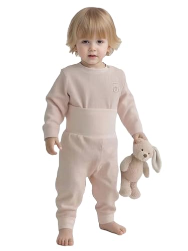 Yhong Conjunto de ropa interior térmica para bebé, camiseta de manga larga + pantalones de cintura extra alta, cálidos, para invierno, deporte, ropa interior térmica para niños y niñas, beige, 68-80