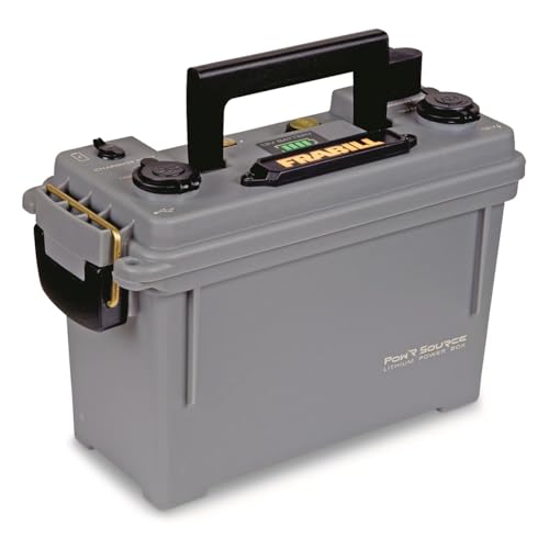 Frabill Pow'R Source Storage Box | Water Resistant Lightweight and Portable Power 12V 10 AH Power Source and Storage Box, Gray