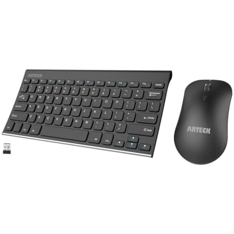 Arteck 2.4G Wireless Keyboard and Mouse Combo Ultra Compact Slim Stainless Full Size Keyboard and Ergonomic Mouse for Computer/Desktop/PC/Laptop and Windows 10/8/7 Build in Rechargeable Battery Cover