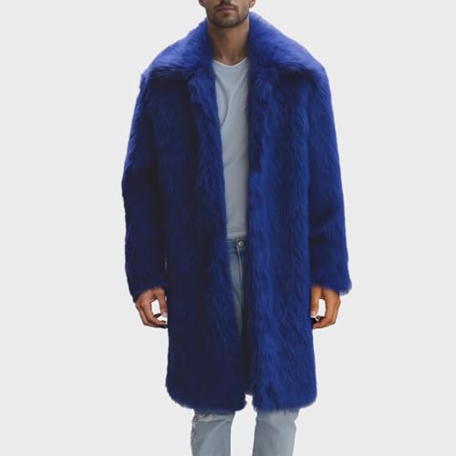 Image of Colf Men's Winter Fluffy Lapel Faux Fur Coat Jacket | Mens Faux Fur Jacket, Winter Long Overcoat, Long Sleeve, Fluffy, Thik Warm