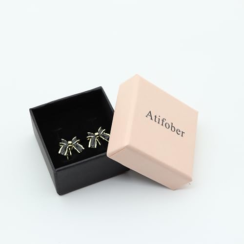 Aretes de moño negro con clip para mujer, pequeños elegantes miniatura 6