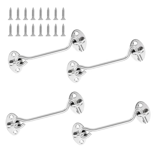 Lot de 4 Crochet Cabine, Crochets de Tempête avec Œillets en Acier Inoxydable pour Fenêtre, Porte, Portail, Garage et Hangar, Résistant à la Rouille - Inclut Vis de Montage