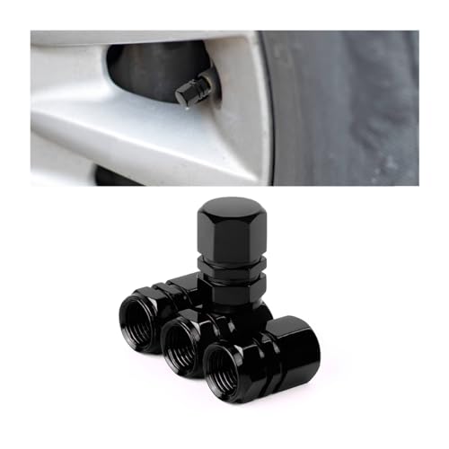 Image of Osilly Car Tire Stem Valve Caps, 4 Pcs Aluminum Alloy Valve Stem Covers, Corrosion Resistant Leak-Proof Tire Cap Cover Accessories, Hexgon Style Wheel Air Valve Caps for SUV Car Bike (Black)