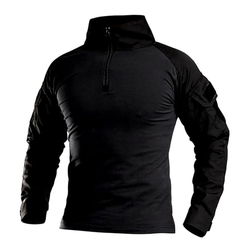 Taktische Airsoft Tarnanzug Herren Paintball Combat Shirt Hose Sets Langärmlige Militär Anzug Outdoor Camouflage Jagdbekleidung BDU Uniform (Schwarz, XL)