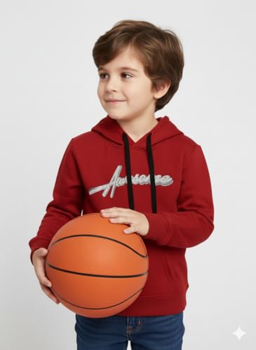 Image of Mack Jonney Boys' inchAwesome inch Printed Fleece Hoodie - Warm Winter Sweatshirt with Kangaroo Pocket -M5452