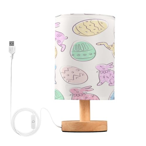 SDMKA Cute Easter Eggs Bedside Table Lamp for Bedroom, Minimalist Nightstand Lamp with Round Fabric Shade for Living Room, Office, No Bulb Required
