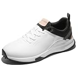 CIVHOM Men's Women's Golf Shoes Lightweight Waterproof Spikeless Golf Footwear with Non-Slip Outsole for All-Day Comfort(2612-White&Brown,45)