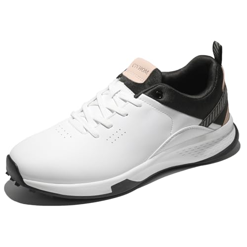 CIVHOM Men's & Women's Golf Shoes Lightweight Waterproof Spikeless Golf Footwear with Non-Slip Outsole for All-Day Comfort(2612-White&Brown,39)