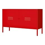 LINGZOE 2 Door Steel Storage Cabinet Red TV Stand for Living Room,Metal Locker Storage Cabinet for Bedroom Balcony