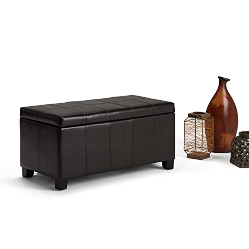 Simplihome Dover 36 Inch Wide Rectangle Lift Top Storage Ottoman Bench In Upholstered Tanners Brown Faux Leather, Footrest Stool, Coffee Table For The Living Room, Bedroom And Kids Room #TOP1