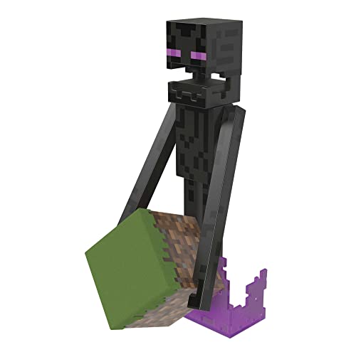 MINECRAFT Diamond Level Enderman Figur - 14 cm Sammelfigur mit beweglichen Gelenken, Diamond Level Zubehör, beflocktem Grasblock, für Erwachsene in der Minecraft Community, HLN40