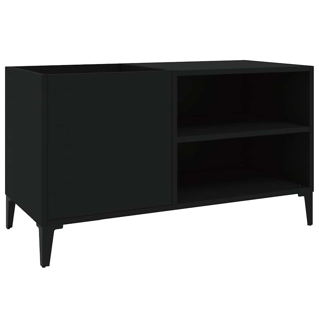 Armadio per dischi nero, 84,5 x 38 x 48 cm, scaffale in vinile in legno con gambe in metallo, contenitore per dischi LP e supporto per giradischi, moderno mobile basso per il soggiorno