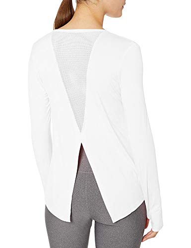 Mippo Long Sleeve Workout Shirts for Women Open Back Yoga Tops Sports Gym Clothes Fashion 2020 Activewear Mesh Tie Back Athletic Shirt with Thumb Hole Fitness Active Tank Tops White M