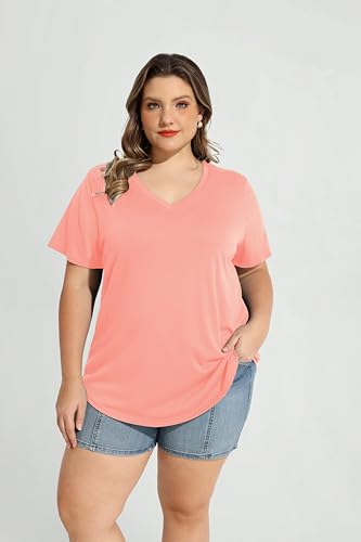 Image of RITERA Women Plus Size Tops Tie Dye V Neck Shirt Floral Camo Summer Short Sleeve Tunic Oversized Ladies Blouse XL-5XL