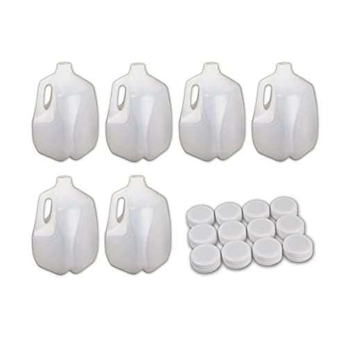 Empty Gallon Milk Jugs With Caps For Milk, Water, Juce, Tea With Caps For Reusing, Storage, 6 Empty Gallons With Caps Plus Six Additional Caps