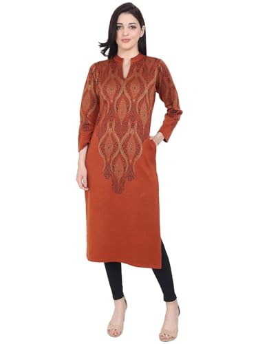 Image of Rosary Women's Winter Woolen Kurti Jacquard Straight Fit Ethnic Wear with 2 Side Pockets