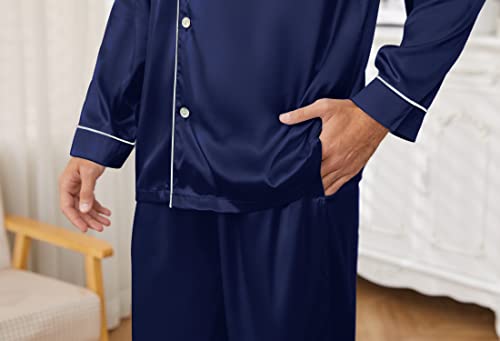 Image of U2SKIIN Mens Silk Pajamas Set, Long Sleeve Satin Pajamas for Men Sleepwear Button Down Pjs Set Two-piece