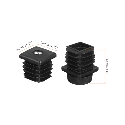 Image of uxcell 4 Set Leveling Feet, 30x30mm Plastic Adjustable Furniture Leg Leveling Rectangle Tube Insert Screw-in Glide Levelers Fit Hole 30mm for Table Chair Furniture, Black