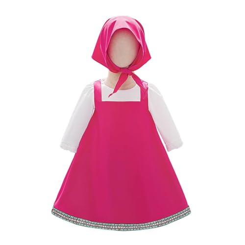 Lito Angels Disfraz de Princesa Folclórica con Pañuelo Vestido de Masha Ropa de Carnaval Fiesta para Niñas 6-9 Meses, Fucsia