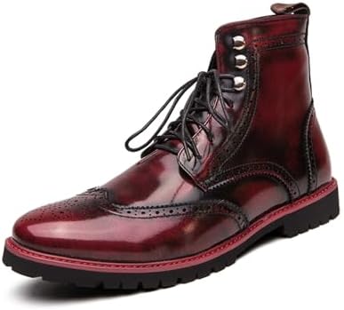 Mens Brogue Leather Lace-Up Ankle Boots with Wingtip Design Vintage Dress Boots for Casual Business Office Daily Wear and Formal Occasions