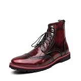 Zzyyzzyy Men's Brogue Leather Lace-Up Ankle Boots with Wingtip Design Vintage Dress Boots for Casual Business Office Daily Wear and Formal Occasions (Red,8)