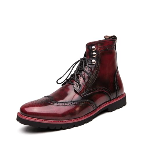 Men's Brogue Leather Lace-Up Ankle Boots with Wingtip Design