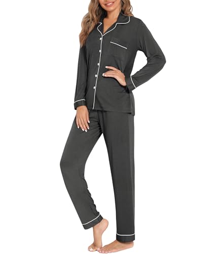 Image of Women's Pajama Sets Long Sleeve Sleepwear Button Up Shirt With Pajama Pants Soft Pjs Lounge Sets